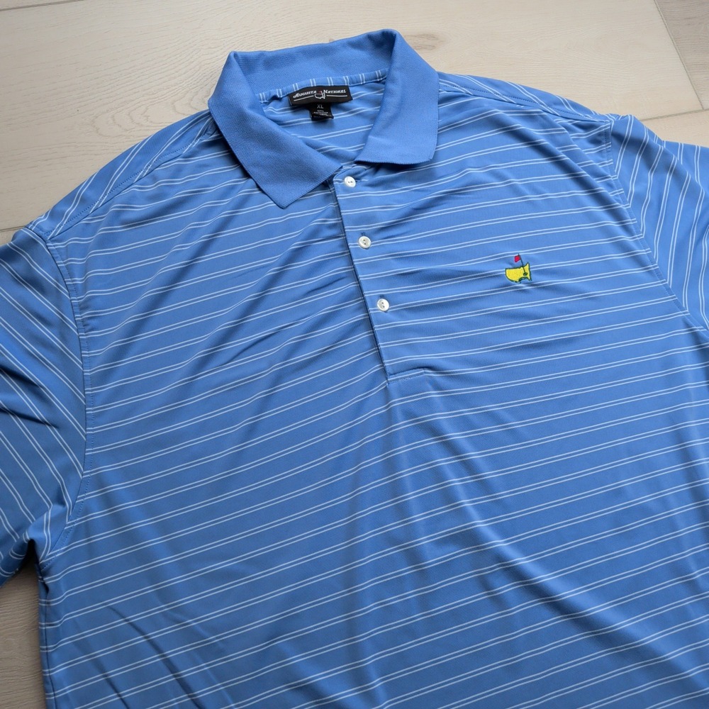Augusta National Masters Golf Polo Shirt Mens XL Blue Striped Bamboo Stretch